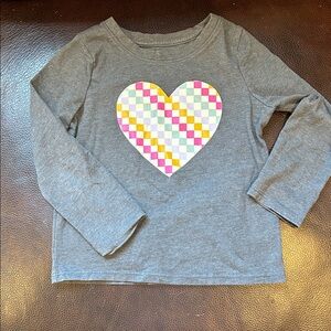 Cat & Jack Gray Long Sleeve Shirt with Checkered Heart